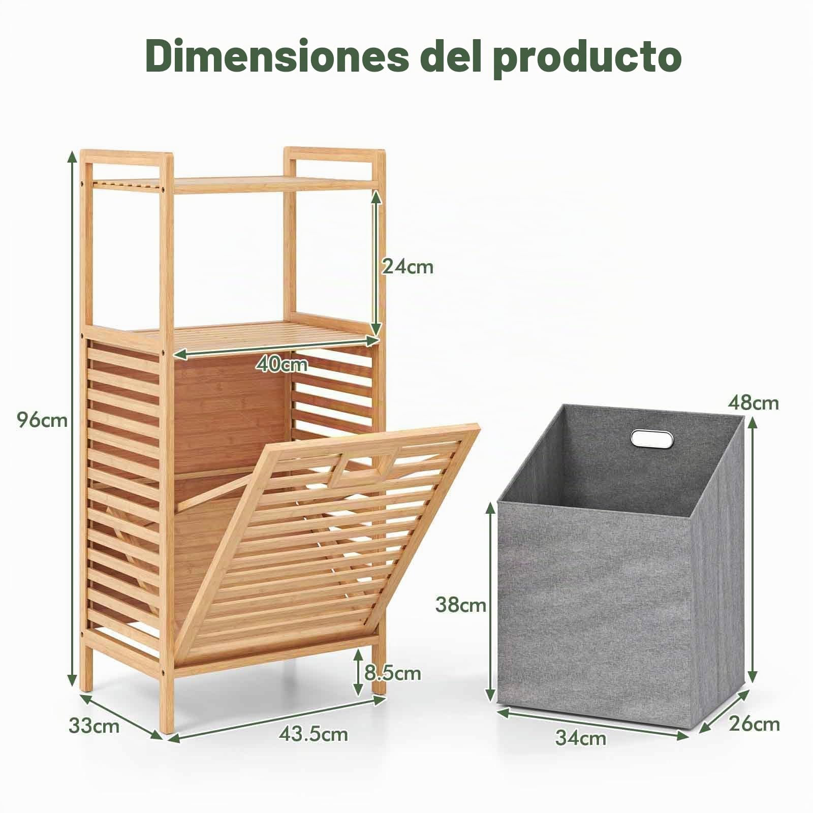 LIFEZEAL Cesto de ropa sucia con 2 estantes de bambú