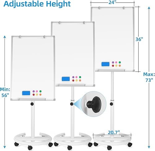 Miniatura 2 de Pizarra blanca móvil de 36 x 24 pulgadas, pizarra magnética de borrado en seco, caballete portátil con ruedas para oficina, aula, hogar, color blanco