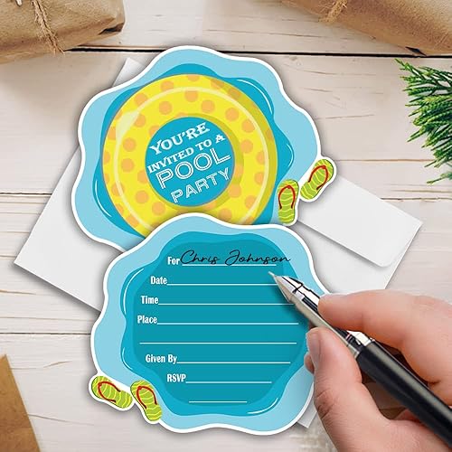 Miniatura 5 de Haizct Paquete de 15 invitaciones de verano para fiestas en la piscina con sobres, tarjetas de invitaciones de fiesta en la piscina para niños,