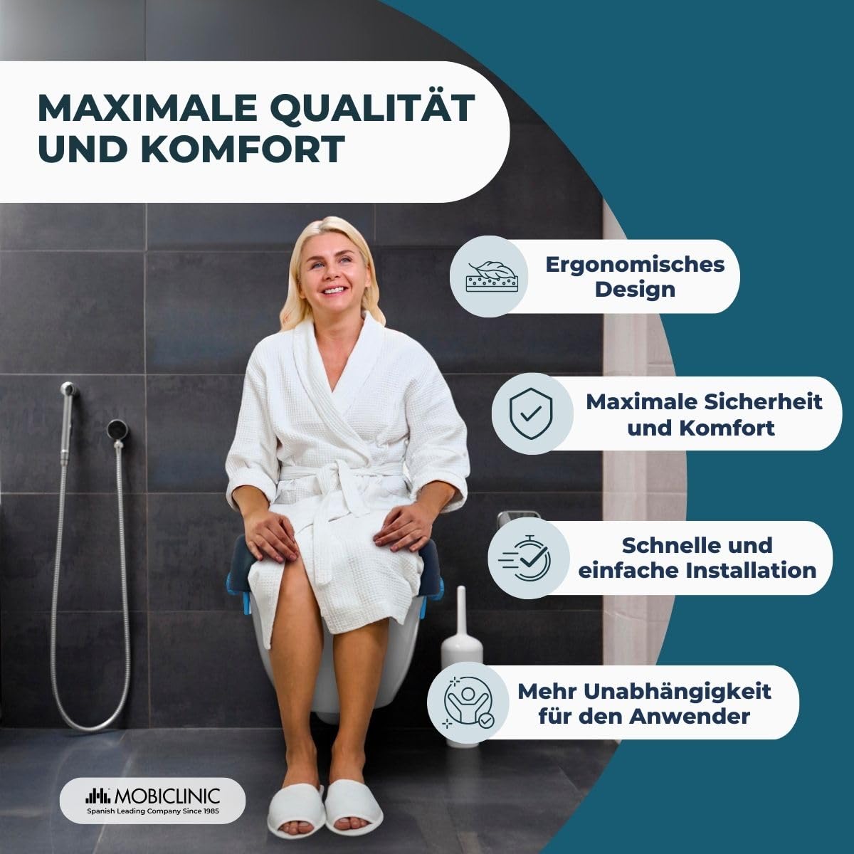 Mobiclinic®, Toilettensitzerhöhung, Río, Europäische marke, Wc sitzerhöhung, Toilettenaufsatz für senioren, Toilettenhilfe, Weich, 11 cm hoch, Blau