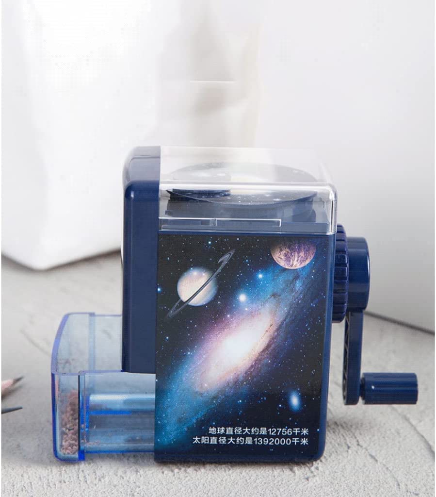 Anspitzer Bleistiftspitzer Automatischer Vor- und Rücklauf Späneablage Sternenhimmel-Thema Bleistiftspitzer Bleistiftspitzer mit Handkurbel Schreibwaren