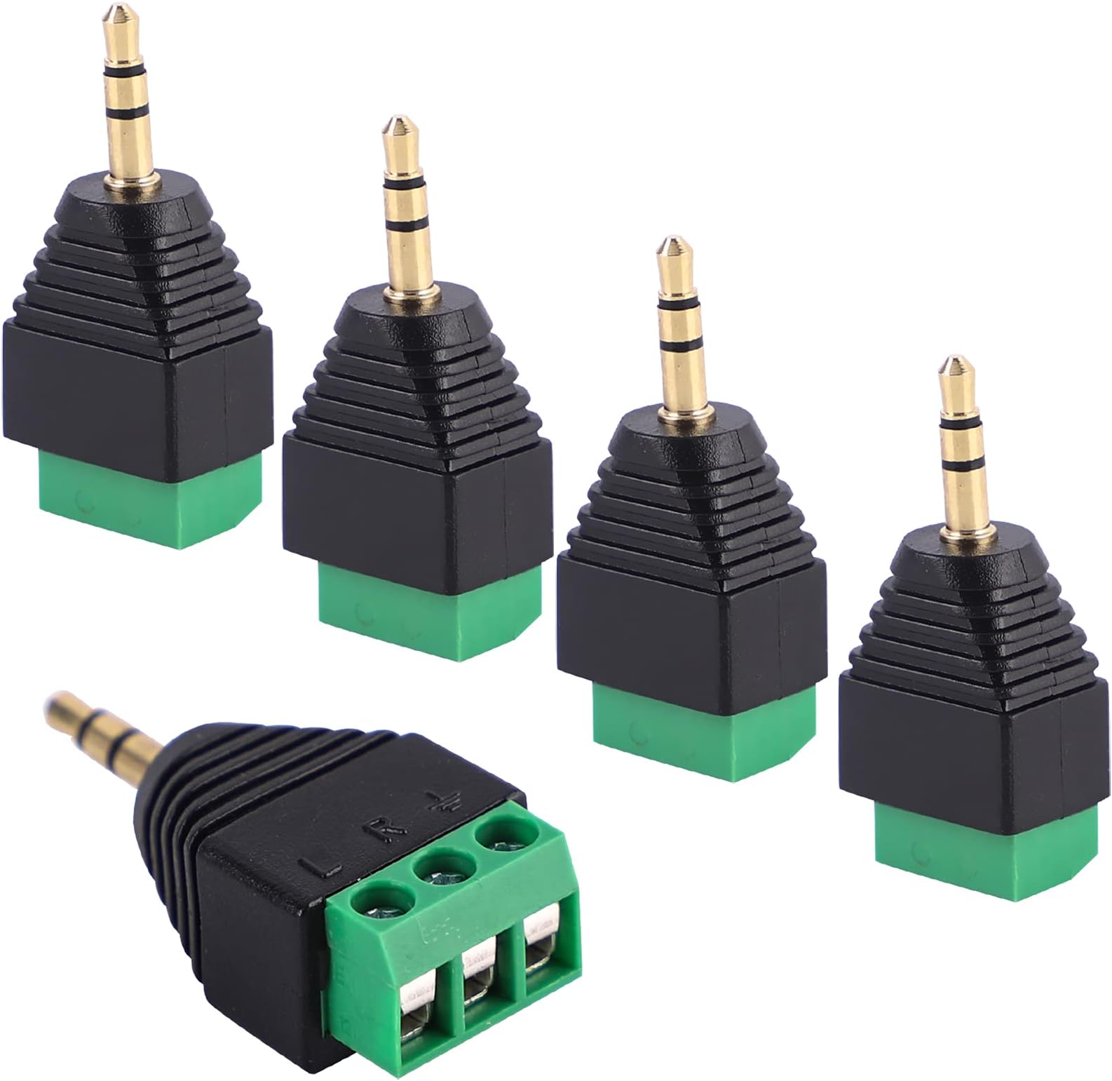 LUTIONS 5pcs 3. 5mm (1/8inches) Stereo Audio Male to AV 3-Screw Terminal Female Phoenix Adapter Connector
