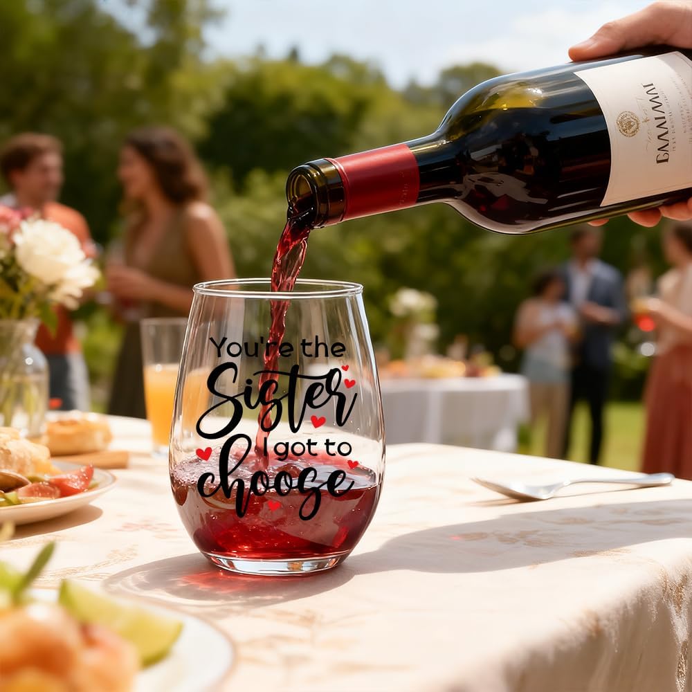 XQLZY You'Re The Sister I Got To Choose Stemless Wine Glass, Funny Irish Friendship Wine Glass Gifts for Soul Sister Friend Bridesmaid BFF, Christmas Birthday Thanksgiving Friendship Gifts for Women - Image 3