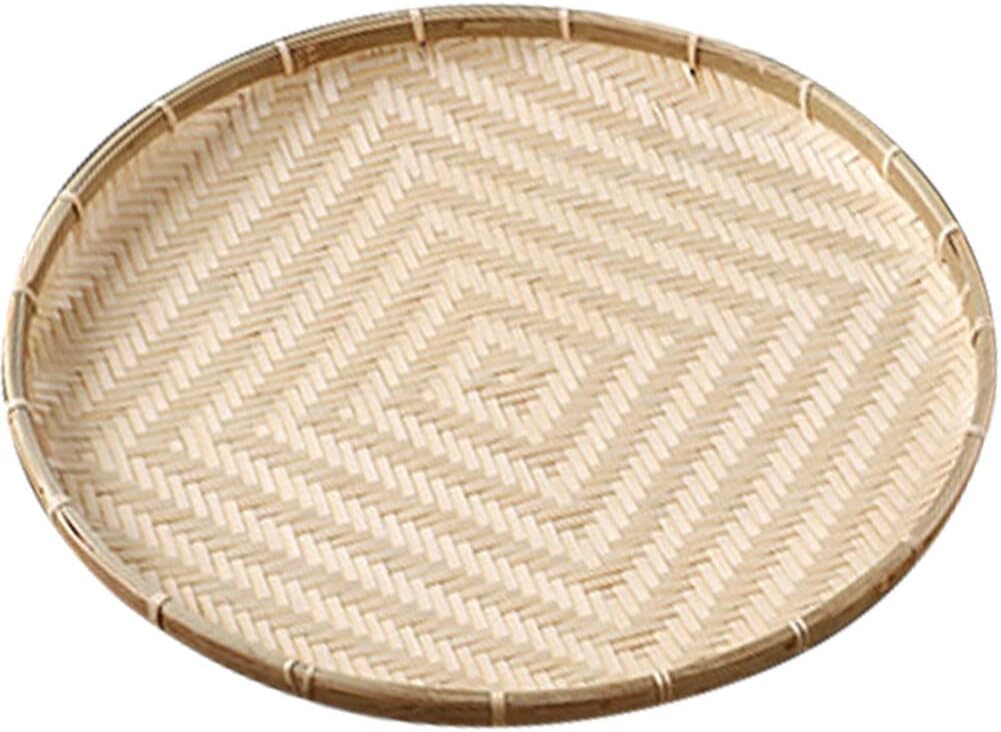 Bamboo Basket Bamboo Sieve Basket Woven Fruit Wooden Bread Farmhouse Storage Containers No Hole Round Tray Kitchen Food Storage Woven