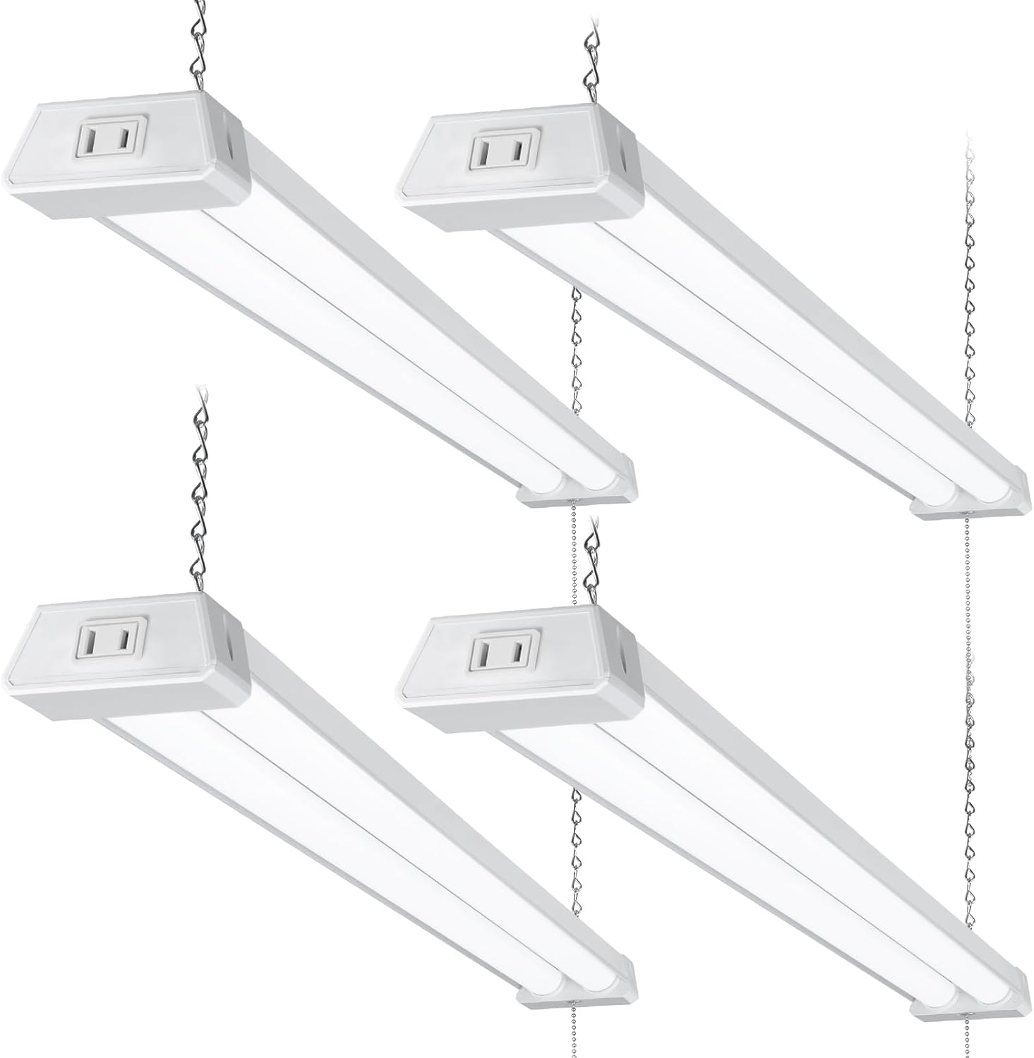 LEONLITE 4FT LED Shop Light, Linkable Utility ShopLights, 40W, 5000K Daylight for Garages, Workshops, Hanging or Flush Mount Linear Work Light Fixture with Power Cord with Pull Chain Switch, Pack of 4