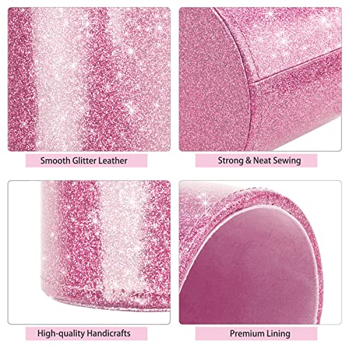 Image of Glitter Pen Holder for Desk, Cute Pencil Cup Pink for Women Girls, Luxury Makeup Brush Holder Large Pu Leather Multi-Functional Organizer Cup for Office, Classroom, Home, Glitter Pink