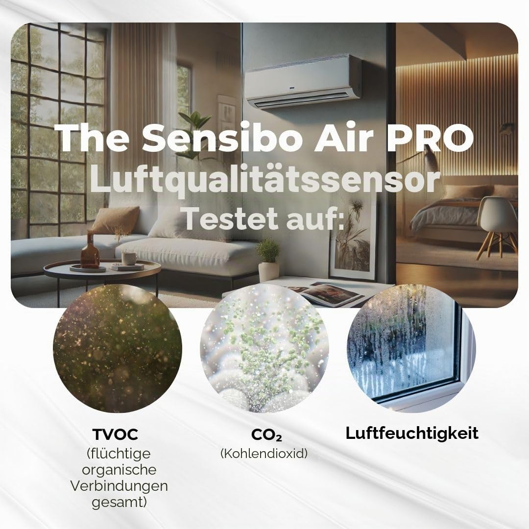 Sensibo Air PRO, Klimaanlagen-Steuerung & Luftqualitätssensor. Thermostat für Mini-Split, Fenster, tragbare AC. Sensor Temperatur & Luftfeuchtigkeit. Funktioniert mit Alexa, Google, Siri Apple HomeKit