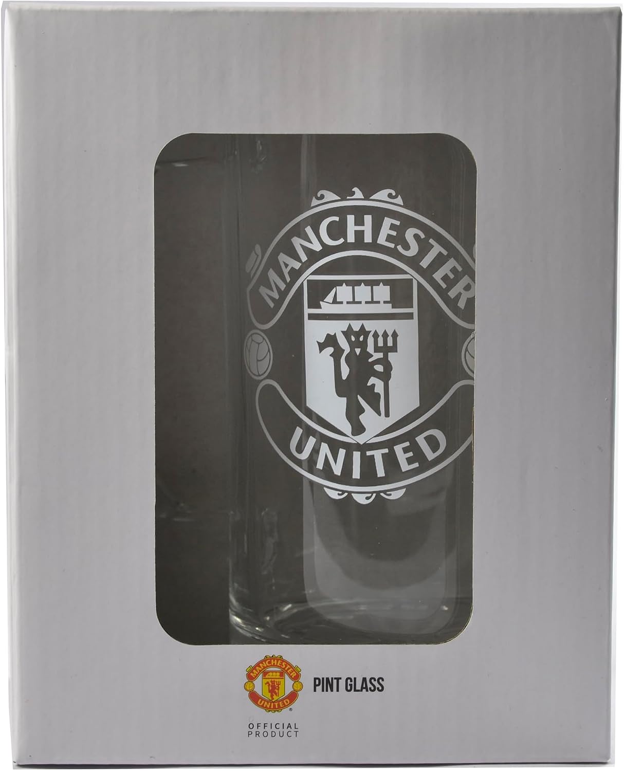 FOCO Official Manchester United Pint Glass - Team Crest Design - Clear