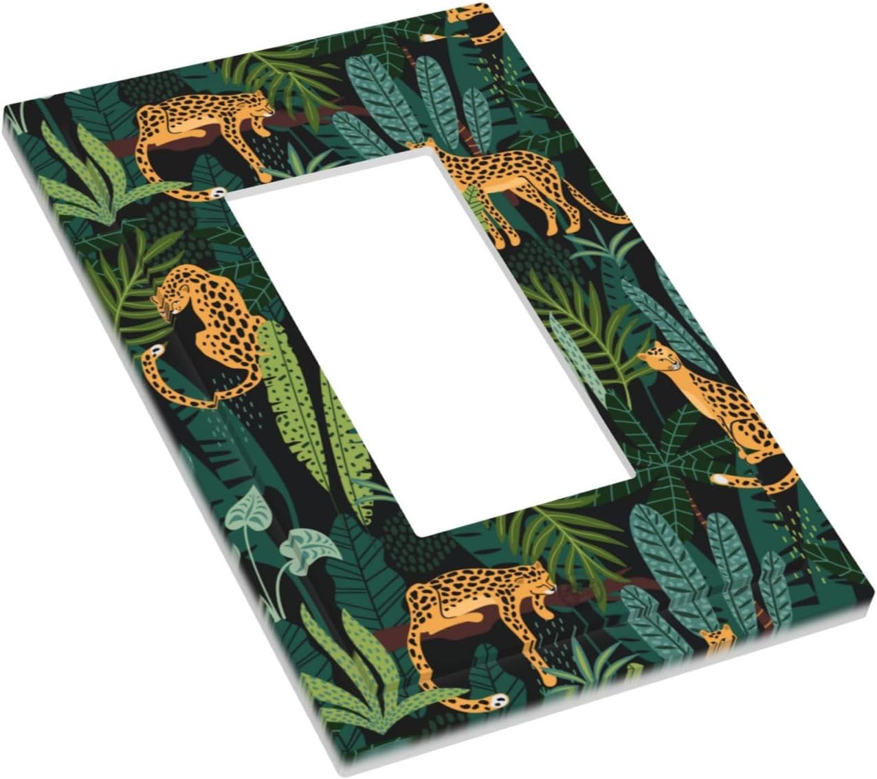 Leopard Jungle Wild Animal 1 Gang Single Rocker Light Switch Cover for Boys Bedroom Bathroom Faceplate Green Tropical Leaves Cheetah Decorative Wall Plate Mid Size