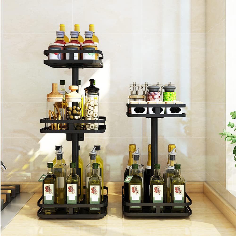 YunNasi Especiero Giratorio Organizador Especias Cocina, Cuadrado 3 Niveles | Estante para Especias de Cocina, Lazy Susan Bandeja giratoria para Encimera o Esquina, Spice Rack Metálico, Negro
