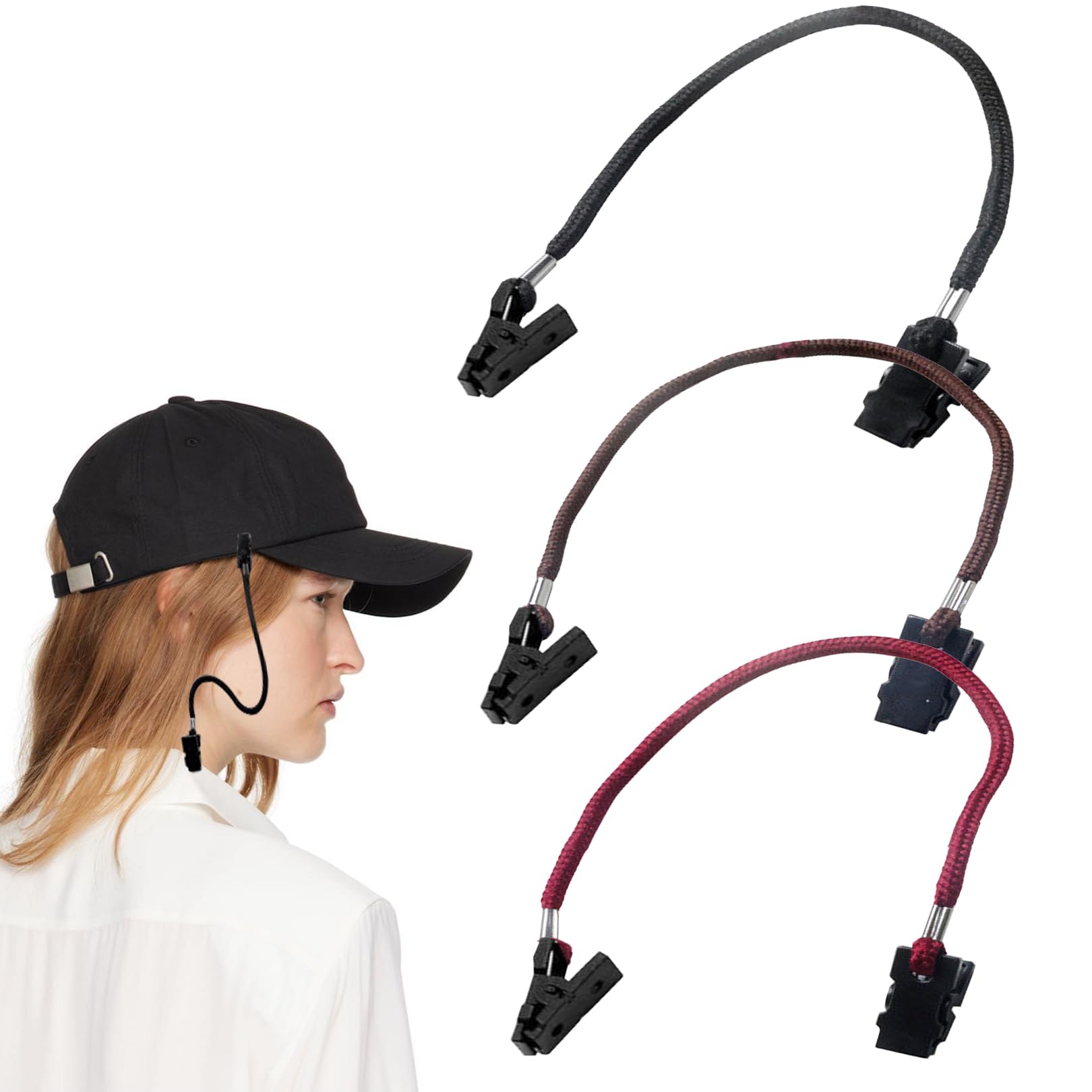 3 Pcs Hat Clips For Travel On Bag,Hat Retainer Windproof Clip Sailing Cap Fishing Caps Straps Chin Strap to Hold Hats on Portable Adjustable Bands Nylon Chains,for Visorshat Golf Tee Holder Hat Clip