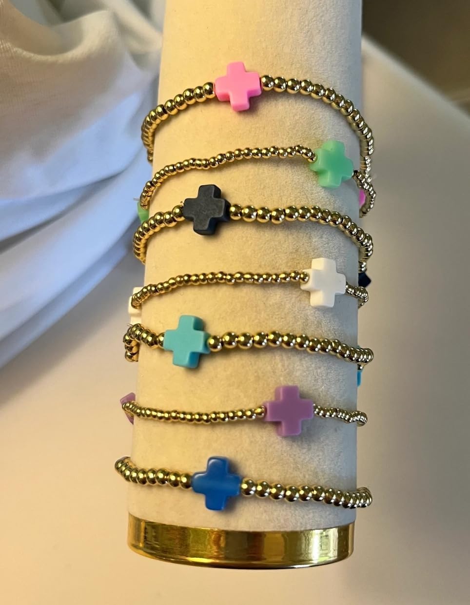 choice of all Gold Bracelets for Women Stack Non Tarnish Cross Pearl Stretch Beaded Bracelets Jewelry Birthday Valentines Day Gifts for Women Easter Basket Stuffers - Image 7