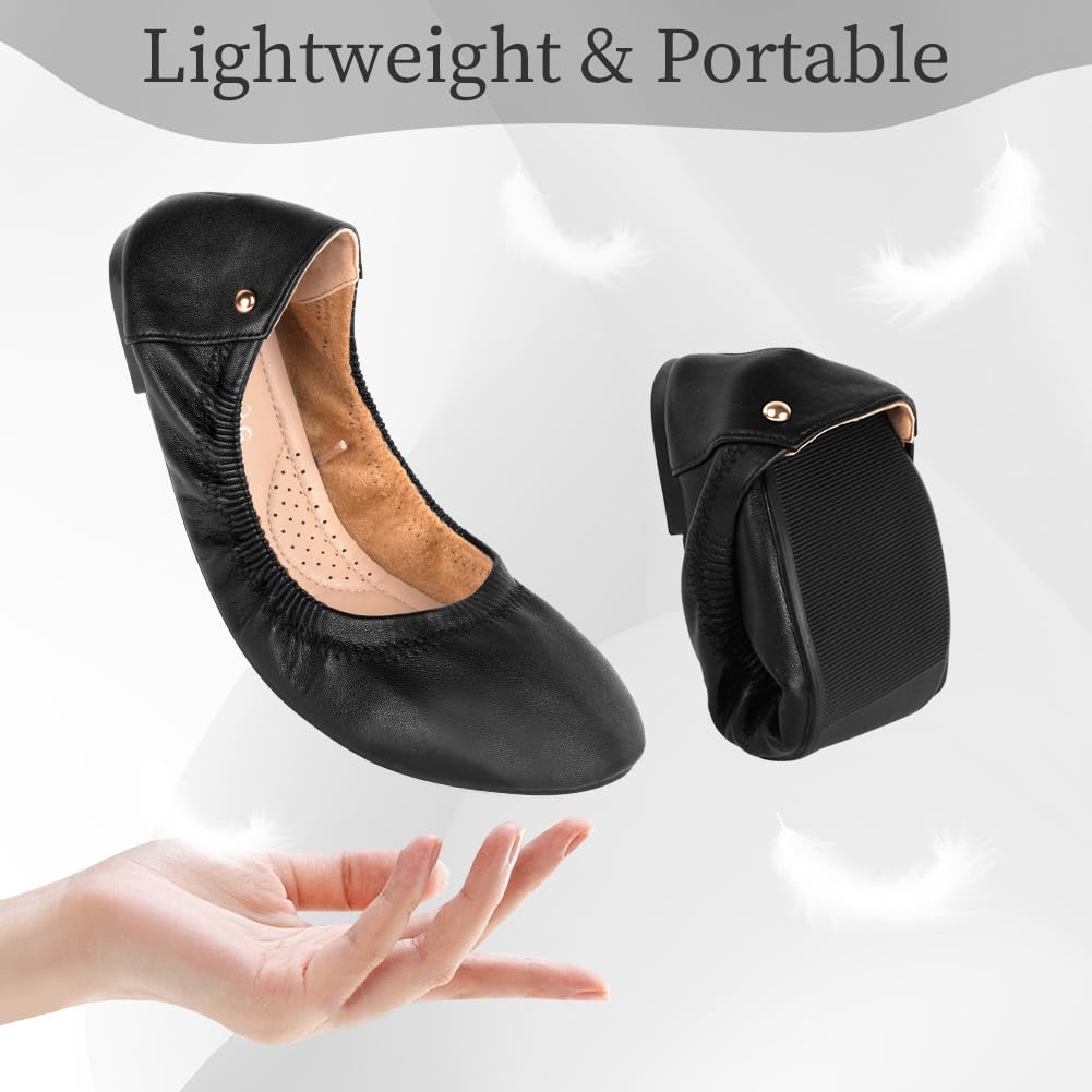 OFFCUP Ballerines Femme Flats Chaussures, Ballerines Femme Plates Pliable, Chaussures Pointe Ronde Fermé Respirantes Confortable Ballerines Loafers pour Les Mariages et Les fêtes