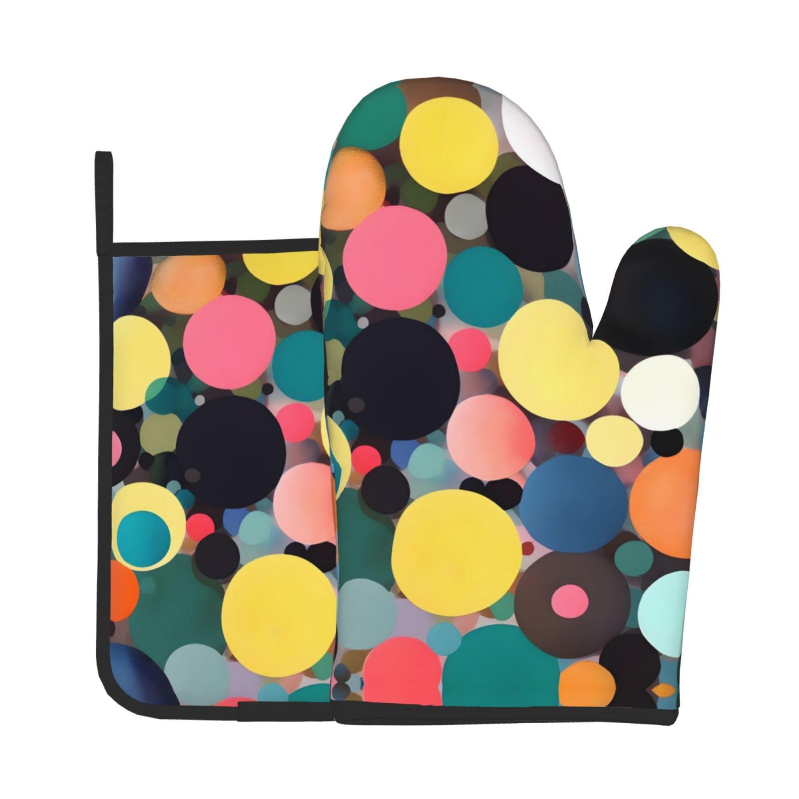 Oven Mitts and Potholders Set of 2 for Kitchen Baking Cooking GrayAbstract Painting of Circles Thick and Durable