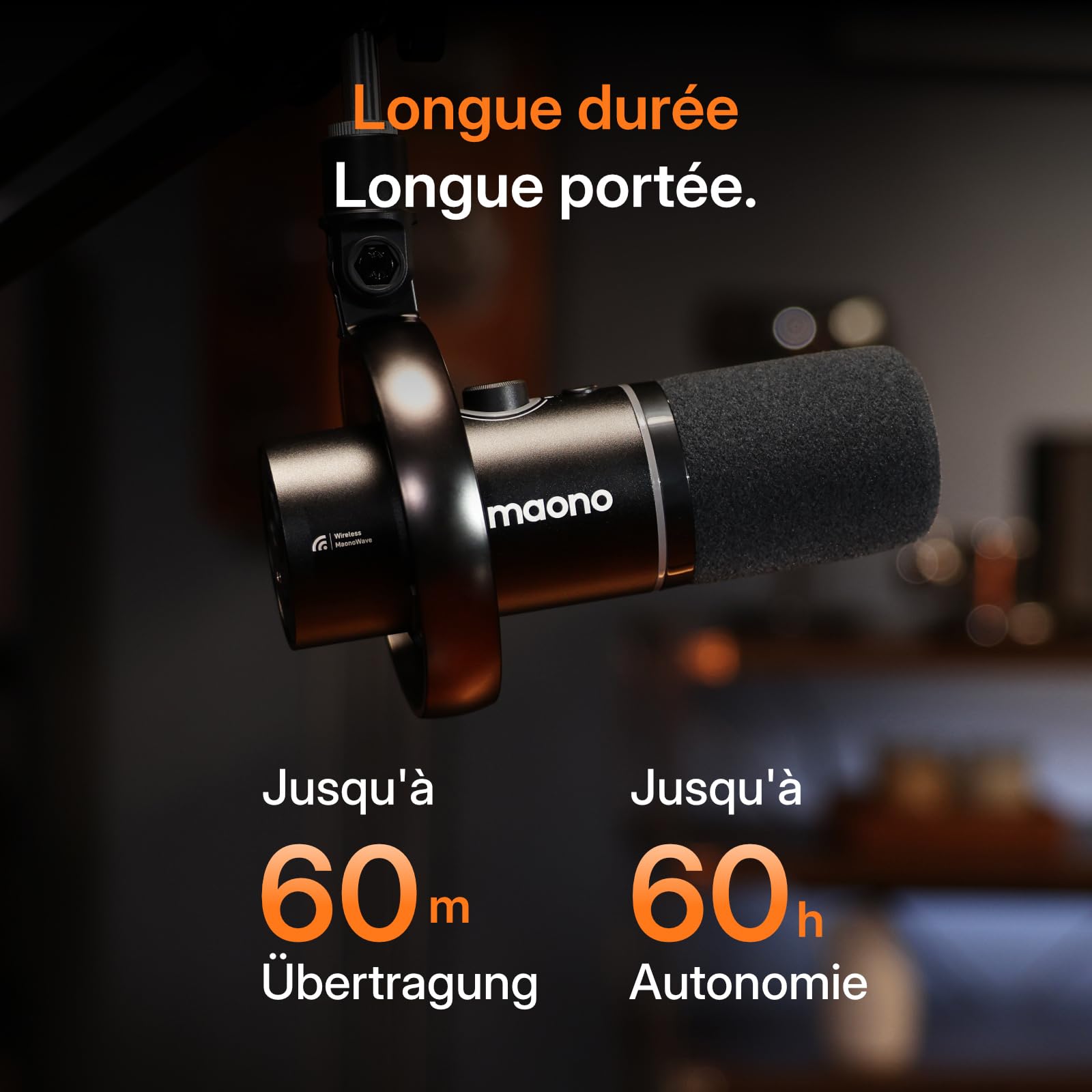 MAONO PD200W Microphone Hybride pour Podcast sur PC, sans-Fil, Micro Dynamique XLR/USB avec Pied de Bureau, Logiciel, Réduction de Bruit, pour Enregistrement, Streaming, Création de Contenu,Studio