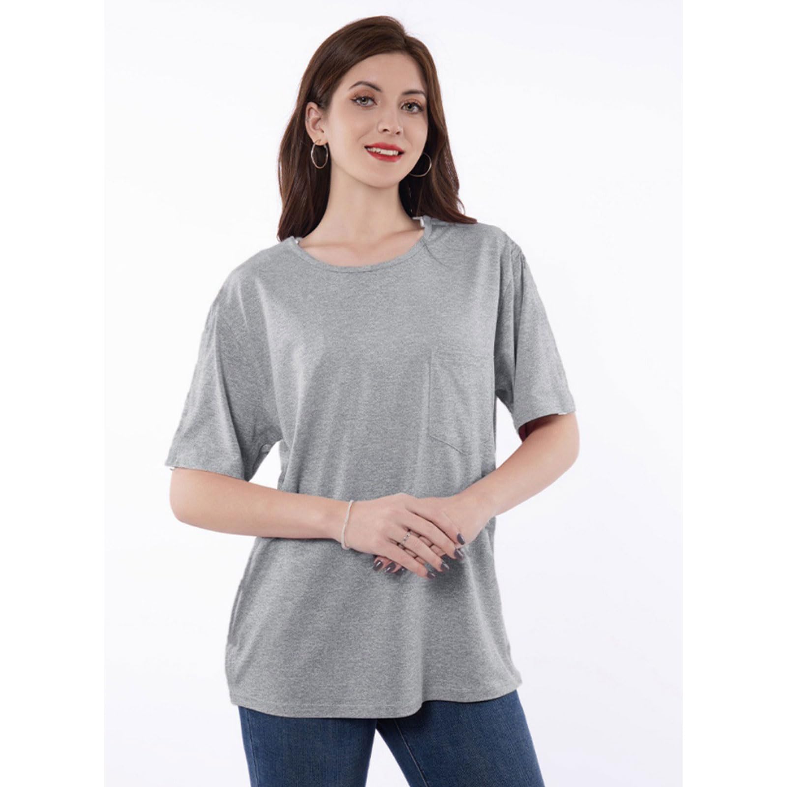 T-shirt girocollo a maniche lunghe essenziali in morbido tessuto di poliestere camicetta allentata comoda vestibilità t-shirt da donna