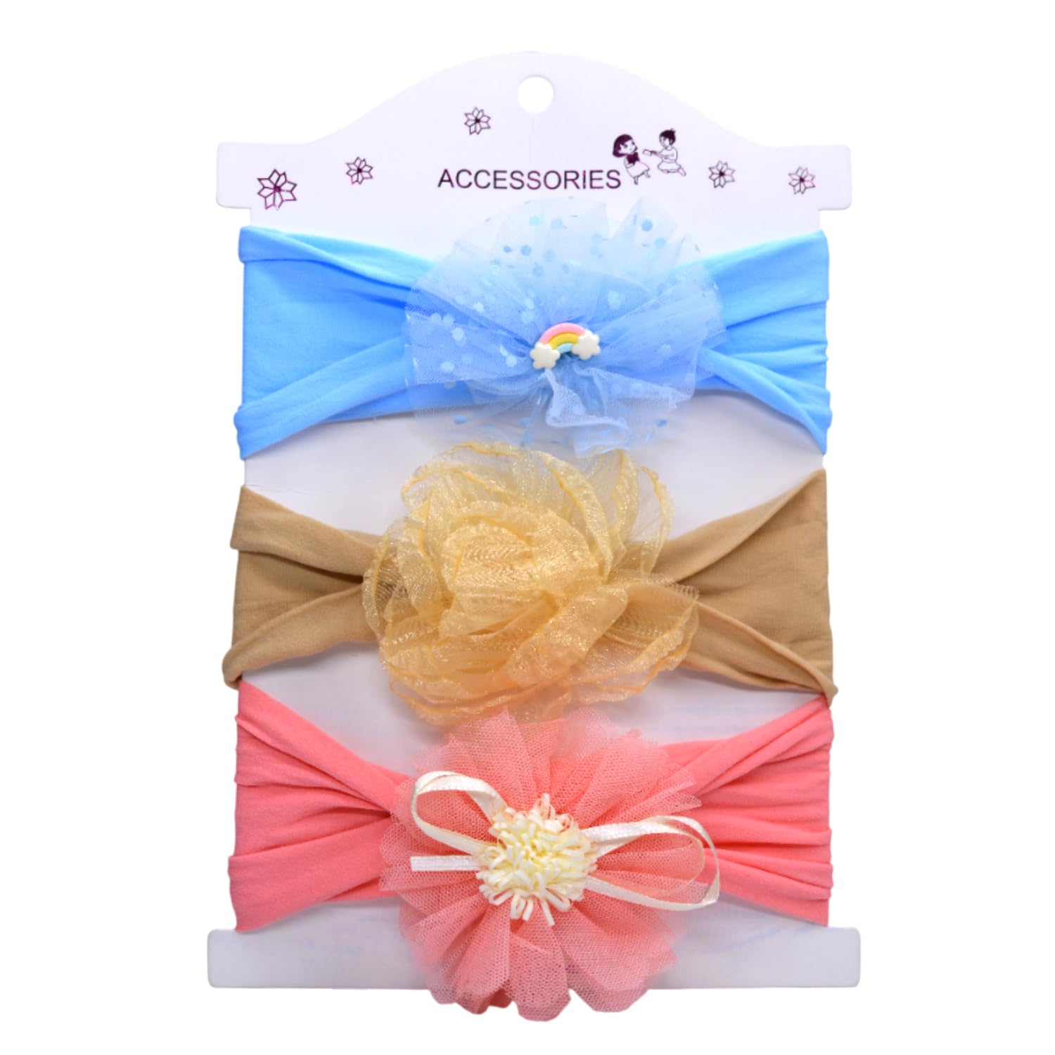 SYGA Pack of 3 Baby Headbands for Girls Soft Stretchable Hairbands with Cute Floral Bow Designs Newborn Infant Toddler Headband 0-3 Years(Design-04)-image-19