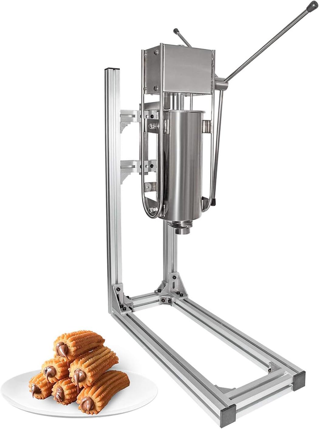 Machine à churros latine, 3L 5L 7L, en acier inoxydable, avec 6 buses, support de travail en forme de L, pour une utilisation professionnelle ou domestique,5L
