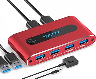 USB3.0 Switch Selector 4-Port USB Switch 2 PCs Sharing 4 USB peripherals KM Switch Hub for PC Laptop Mouse Keyboard Printer Scanner Headset etc with 2 USB3.0 Cables and 1 Desktop Controller