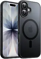 JETech Capa Magnética para iPhone 17 6,3 Polegadas Compatível com MagSafe, Case de Telefone Traseira Fosca Translúcida, Fina e Minimalista À Prova de Choque (Preto)