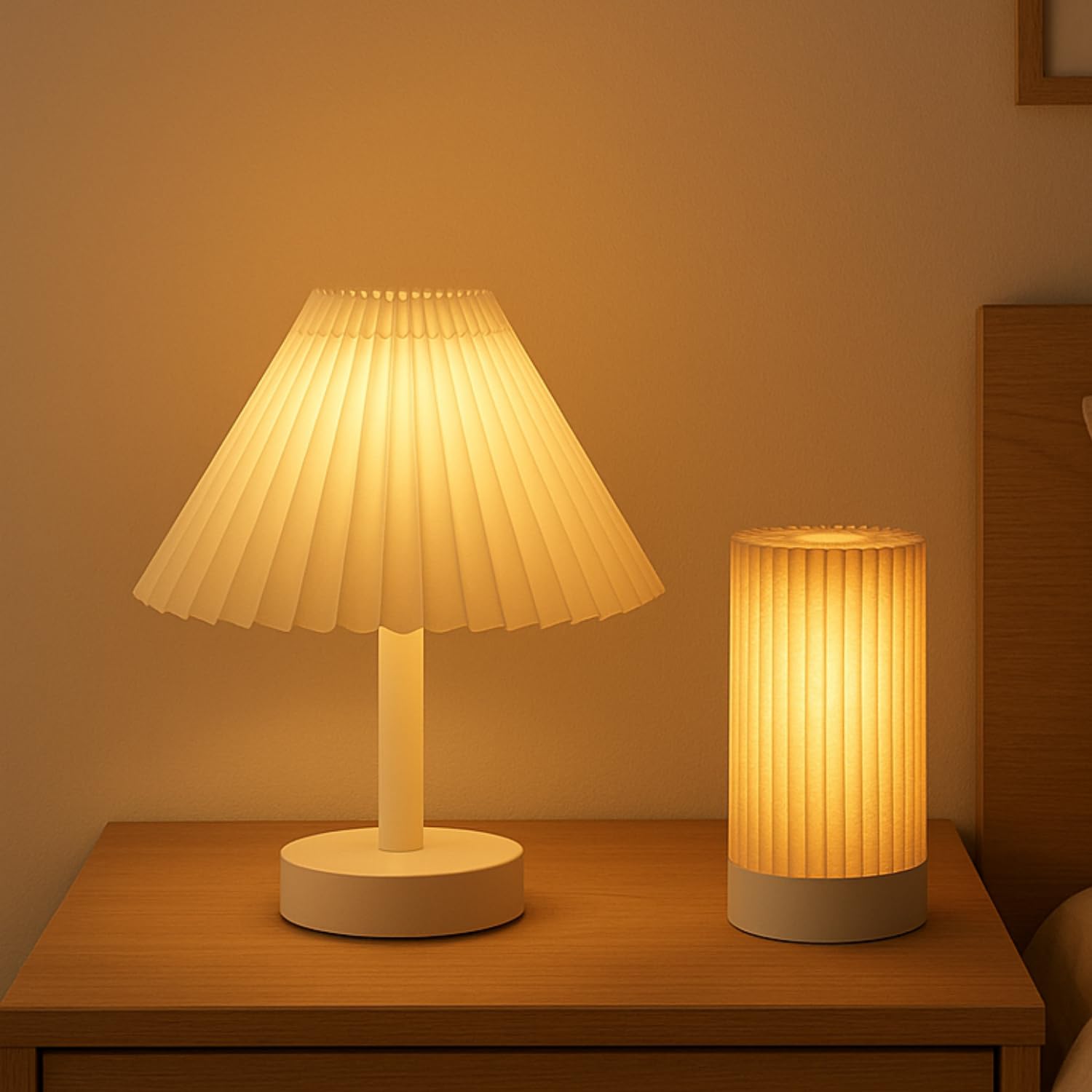 NYRWANA Table Lamp | 1200mAh Battery | Home Decor, Lamp, Umbrella Design, Stepless Dimming, 3 Colour Touch Control, USB-C Charging & Foldable, Rakhi Gift for Brother & Sister (Plastic - White)
