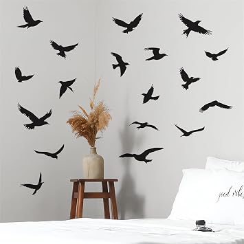 24 Pcs Black Pigeon Wall Stickers DIY Flying Birds Wall Art Decals | 6 Sheets Removable Vinyl Peel and Stick for Living Room Bedroom Nursery Seaside Window Home Decor