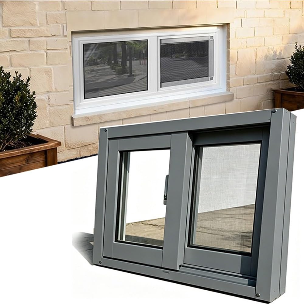 Fiezfeat Gray Basement Window Houses Replacement Windows 12" 16" 20" 26" 28" 30" 32" 36" 40" Slider Window For Home Rv Garage, Sliding Window With Screen(,(Wxh) 63X45cm/25X18")