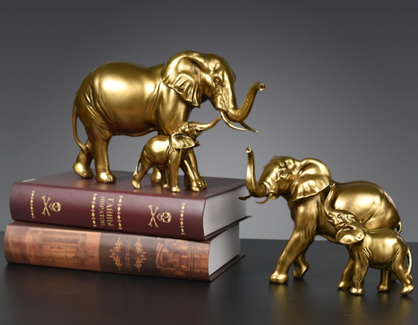 HealthEmpire Golden Resin Elephant Statues,Mother and Child Elephant, Home Decor Statue