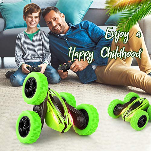 FAFUGANIA Remote Control Car LED Headlights 4WD RC Stunt Car with Batteries, Double Sided Rotating Tumbling 360 Degree Flips High Speed Off Road Vehicles，Toy Gift for Kids Boys Girls - Thumbnail 7