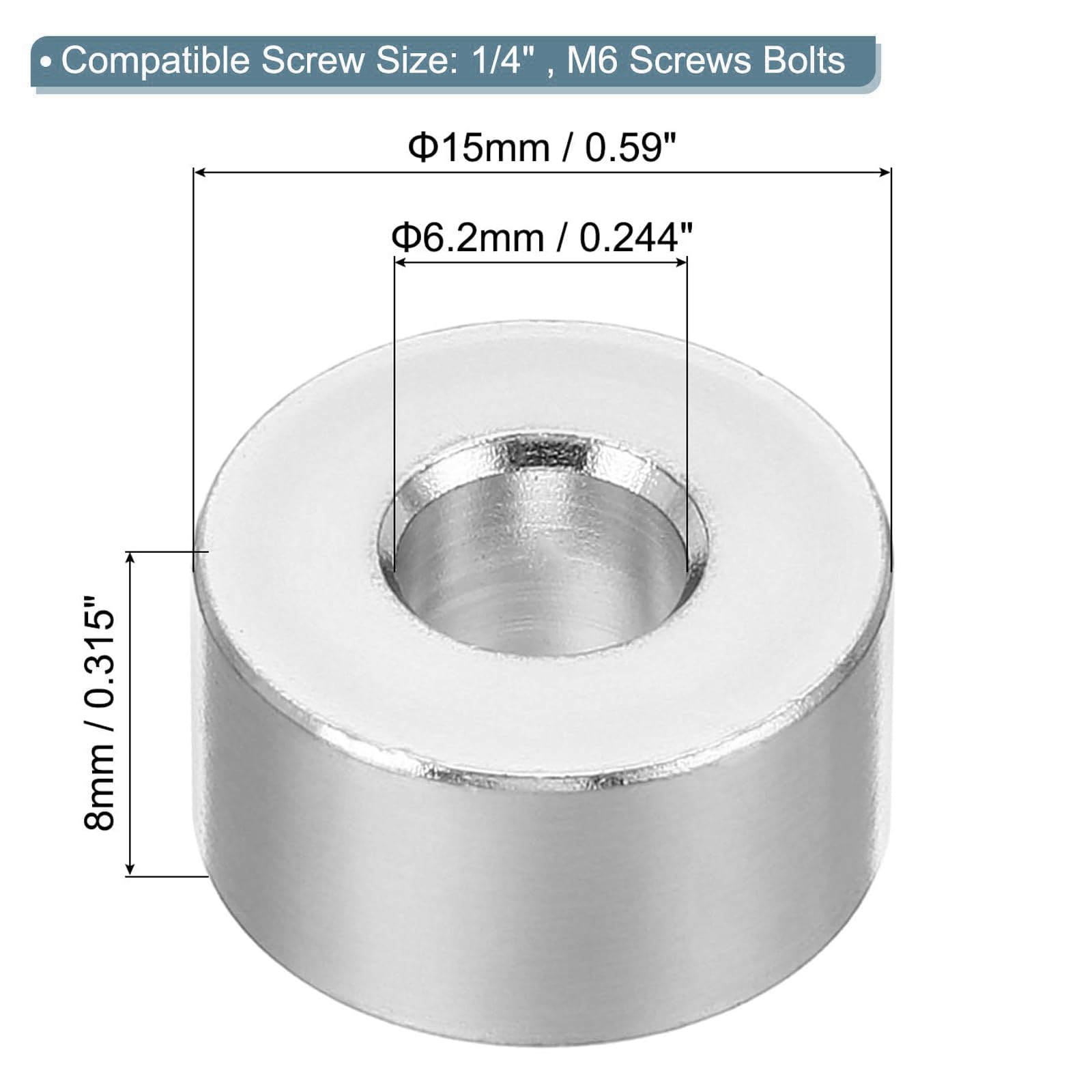 TOP-VIGOR 5Pcs M6 Aluminum Spacer, 6.2mm ID x 15mm OD x 8mm Length Metal Spacer - Image 2