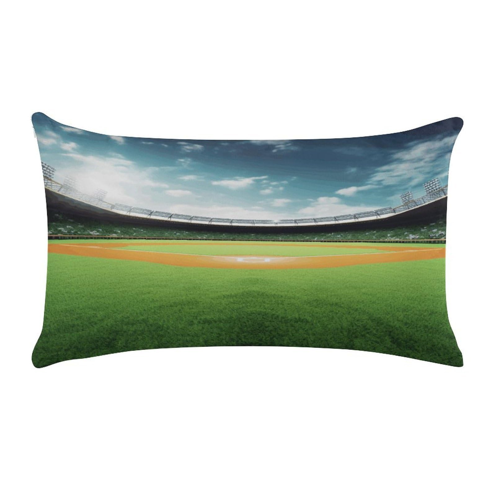 Green Baseball Field Backdrop Pillow Cover Super Soft Pillowcase Luxury Cozy Fuzzy Velvet Pillow Shams Breathable Standard Pillow Cases with Zipper Wrinkle-Free Pillow Cover 12 "×20 "