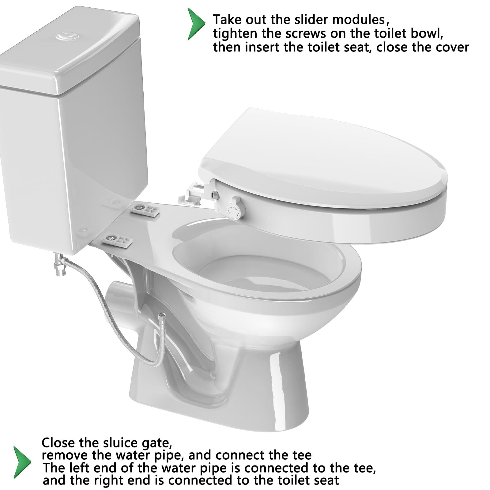 Aünsffer Rialzo per sedile WC da 7,4 cm, con funzione bidet, alzata allungata da 47 cm, lavaggio bidet + lavaggio femmina 2 modalità, senza acqua fredda elettrica, per anziani disabili e incinte
