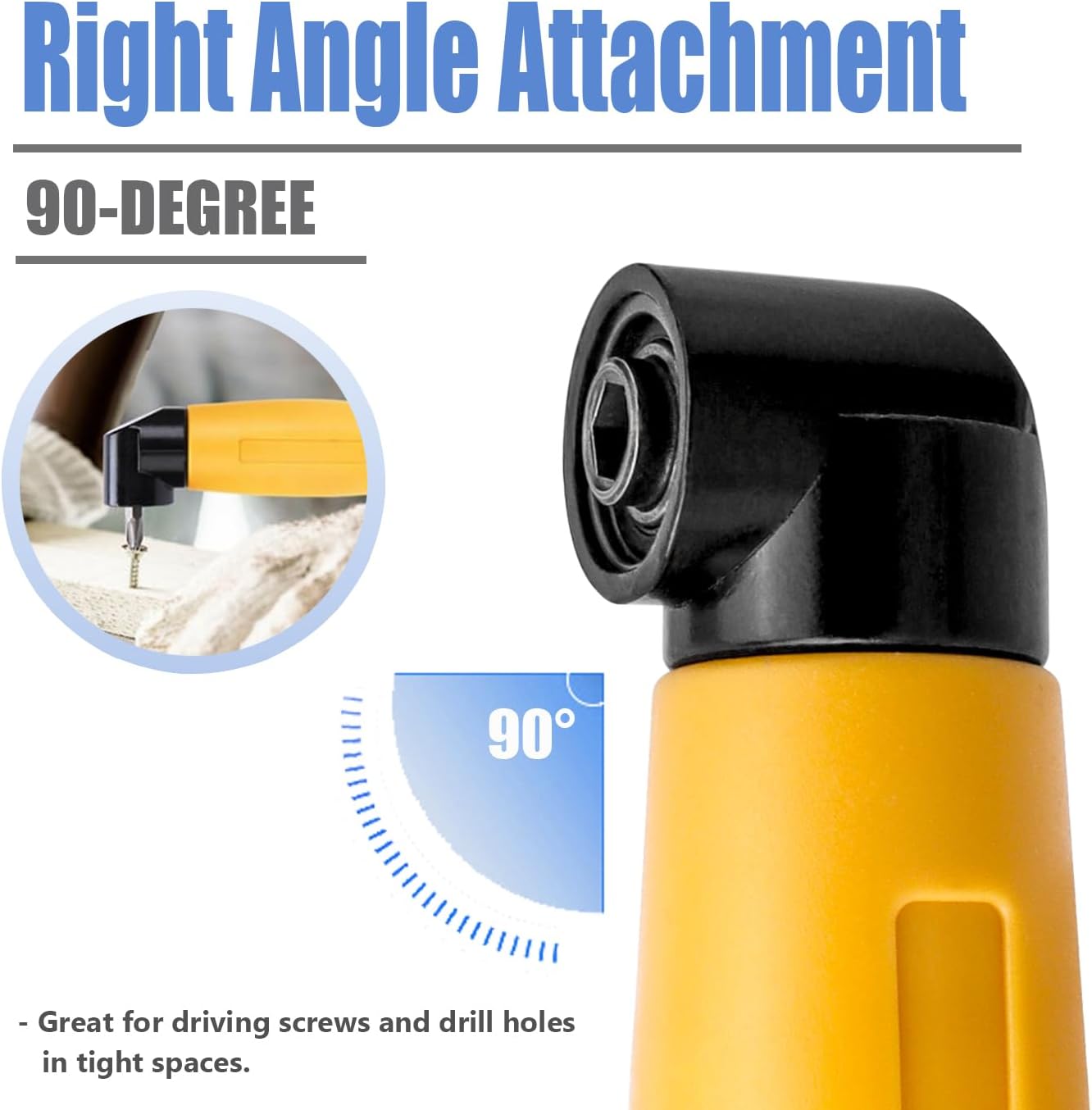 Mesee Right Angle Attachment, 90° Degree Drill Attachment 1/4 Inch Hex Shank Right Angle Drill Adapter Driver Screwdriver Extension Holder Adapter for Impact and Drill Drivers