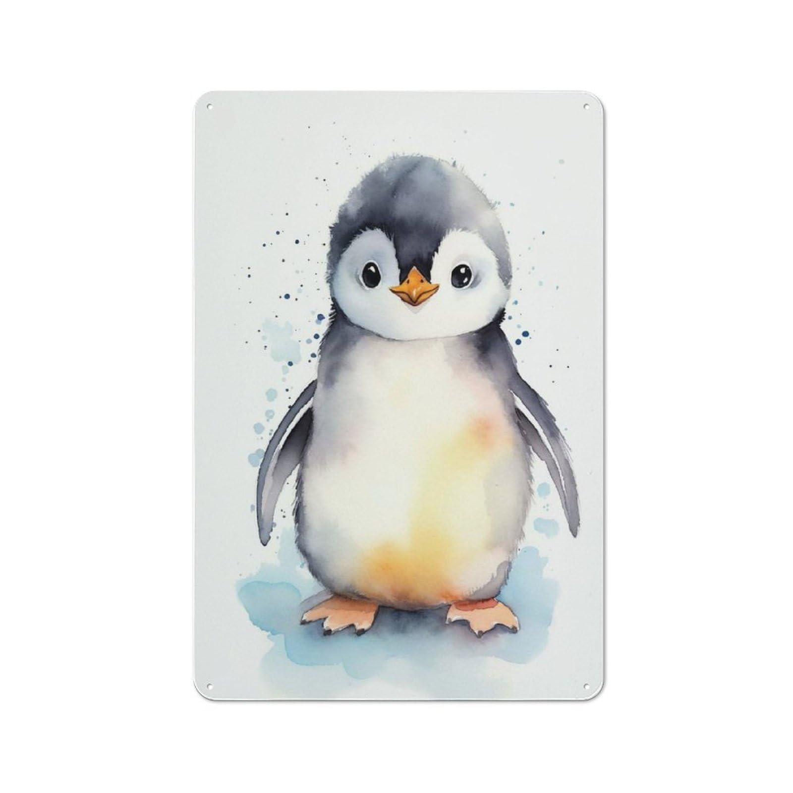 Junmoney Penguin Watercolor Birds Rustic Metal Wall Sign 30X20cm For Café Or Restaurant, Gift Idea At Christmas For Café Owners And Decorators
