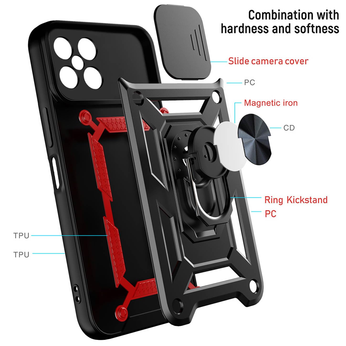 ILING Cover Honor 70 Lite 5G / X6 / X8 5G - Custodia Militare Con Anello Magnetico 360° E Supporto - Bumper Antiurdo Nero