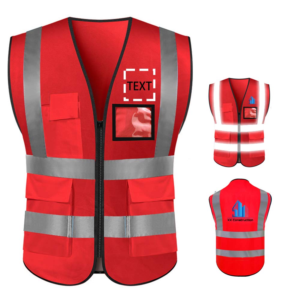 yunxunstyle Big Size High Visibility Safety Vest Custom Logo Protective Workwear 5 Pockets With Reflective Strips Outdoor Work Vest (Red (S))