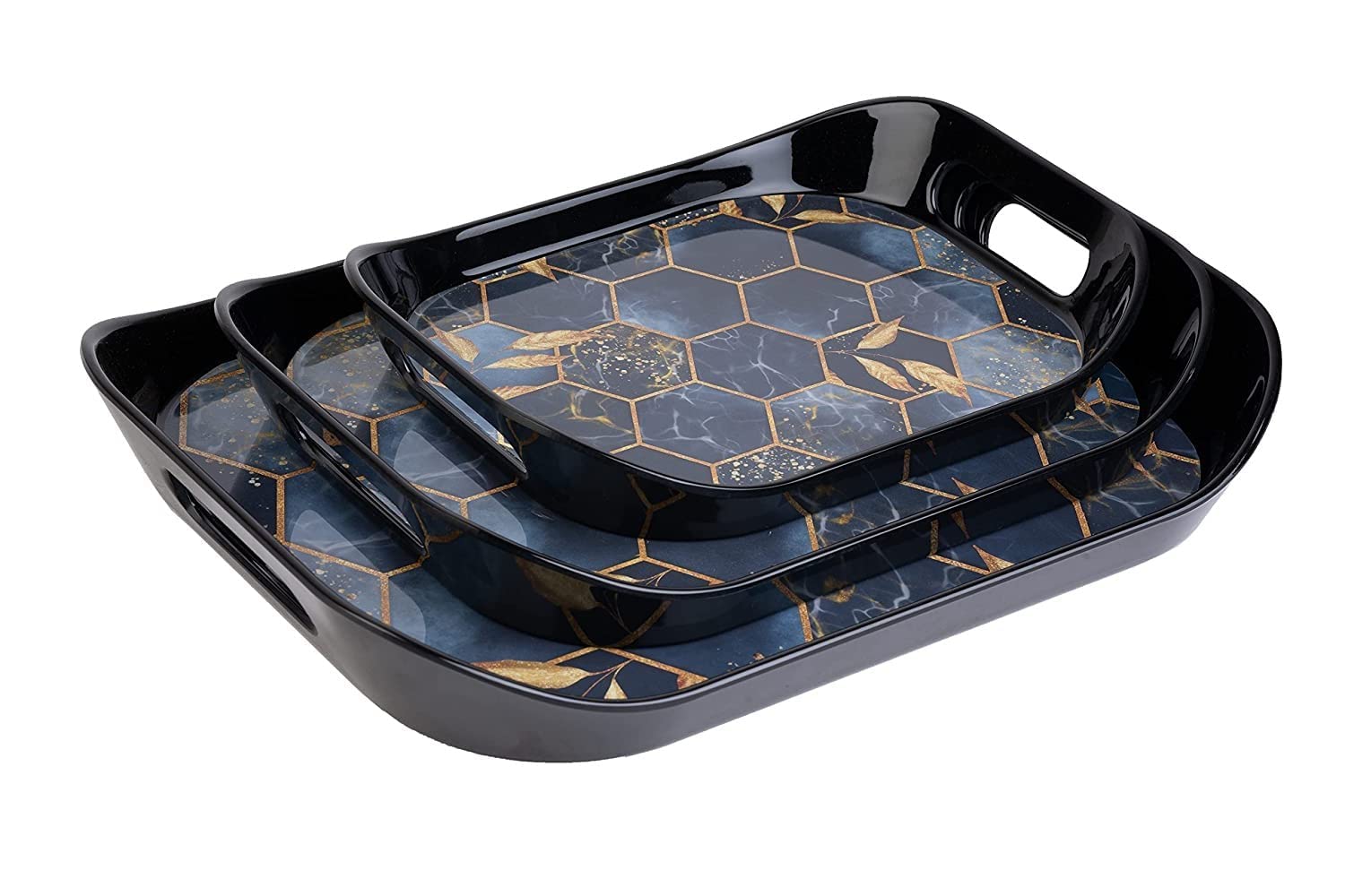 Zipsome stylis Era Serving Tray Set of 3 Honeycomb Design Plastic Metrial Glossy Finish Bpa Free DurableTrays for Kitchen and Office (Black,Set of 3) (B0C5XH1C3T) Amazon Price History, Amazon Price Tracker