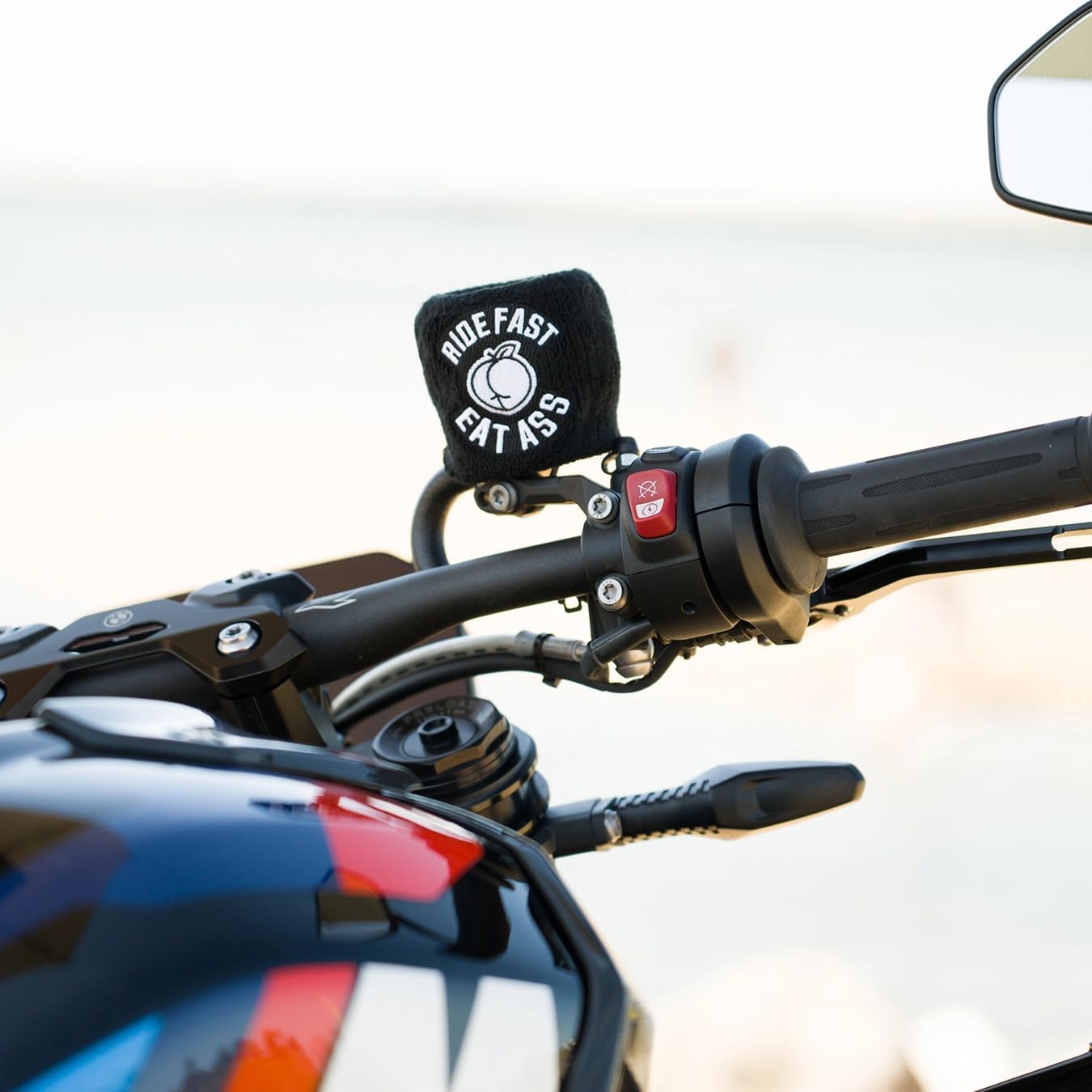 Brake Fluid Reservoir Cover Sock for Motorcycles, Sporbikes and Gifts by Moto Loot (Ride Fast Eat Ass)
