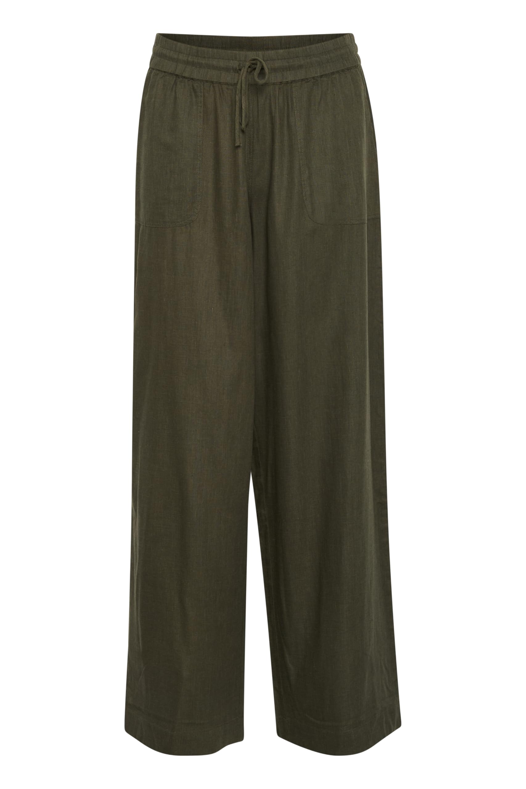 Kaffe Women's Dark Olive Milia Elastic Waist Wide Leg Trousers In | Size: 16