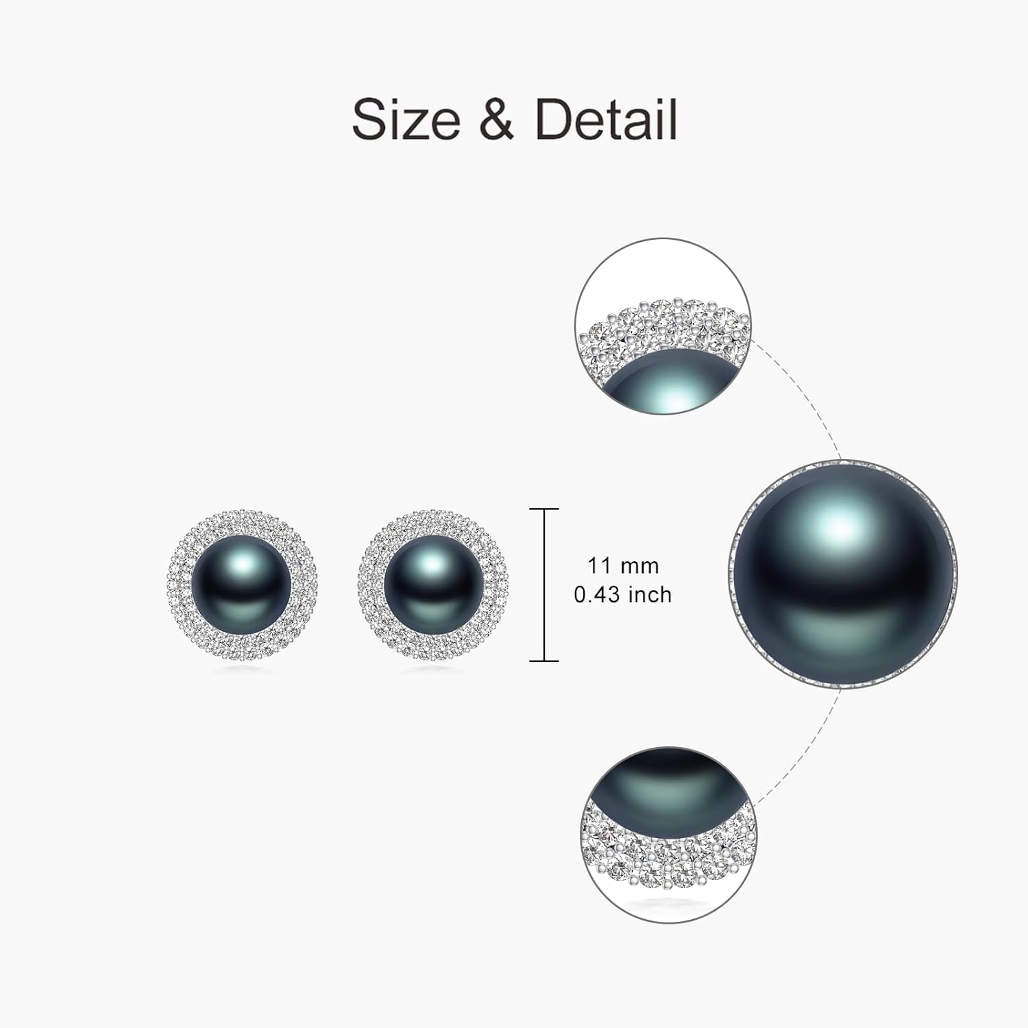 925 Sterling Silver Black Pearl Stud Earrings for Women, 4-9mm Round Cultured Pearl Earrings Jewelry Gift for Women Christmas Mother's Day Valentine's Day Birthday Anniversary - Image 5