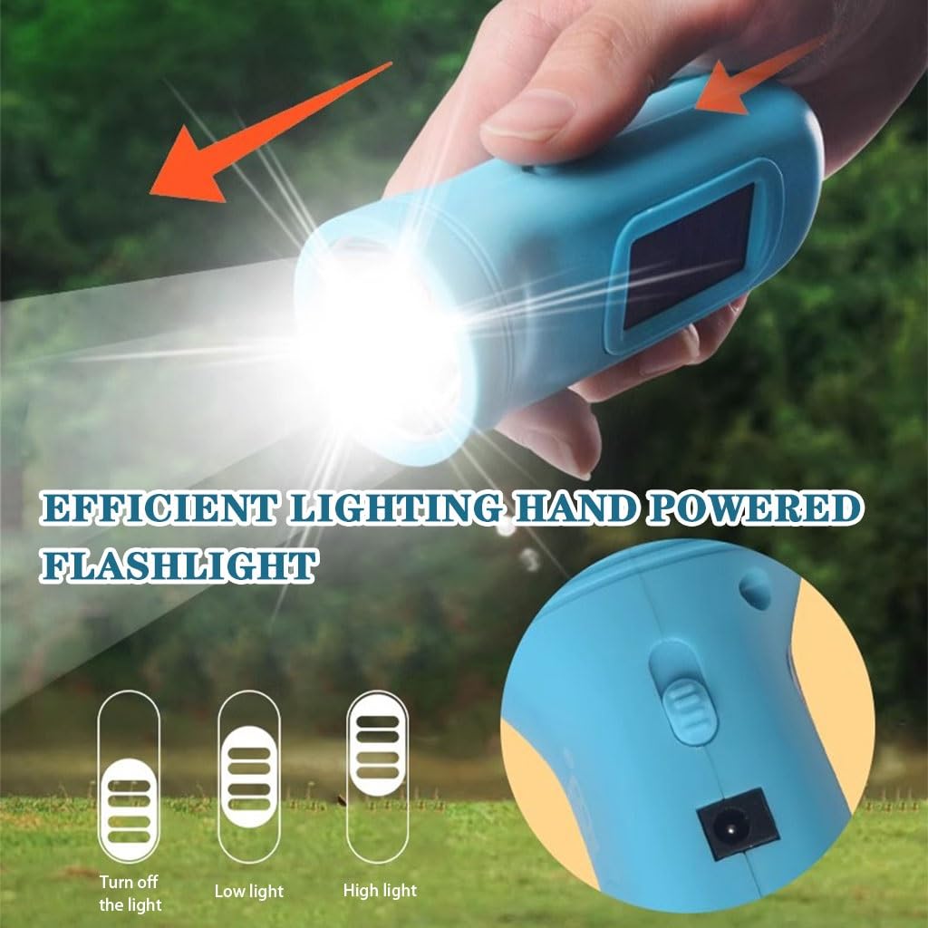 Torcia Elettrica A Manovella Alimentata Ad Energia Solare, Torcia Elettrica Portatile A Dinamo, Per Campeggio, Attività All'aperto, Escursionismo(Blue color,Set 3)