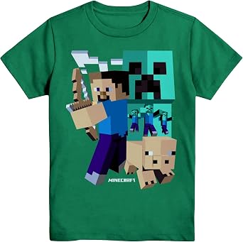 Minecraft Boys Shirt Art Deco Steve Short Sleeve Tee US Size Medium 8 Color Green