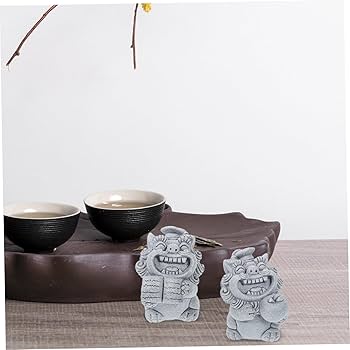 Amazon｜Levemolo 2個小狮子雕像 花园仿灰 読書装飾 机上用