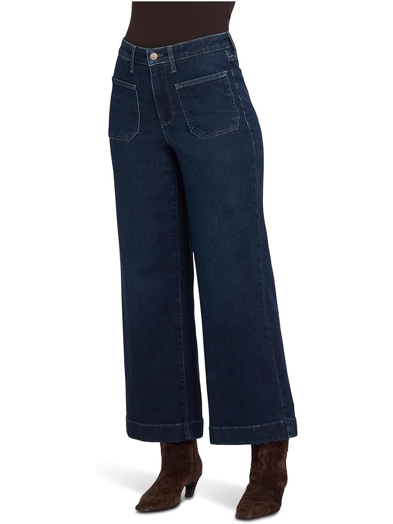 Blue NYDJ Teresa Wide Leg Ankle Front Patch Pocket Jeans in Blacken Blue