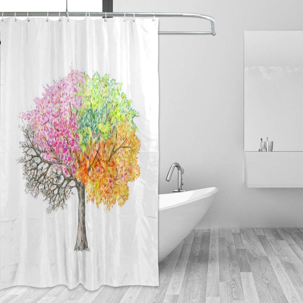 Rideau de douche imperméable anti-moisissure en polyester lavable motif arbre 2