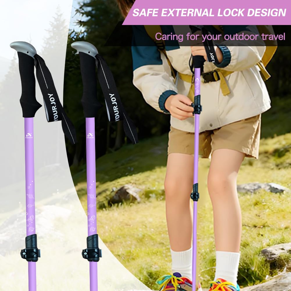 Bastoncini da trekking da trekking, confezione da 2, anti shock, regolabili, pieghevoli, per trekking o passeggiate, in alluminio leggero per bambini