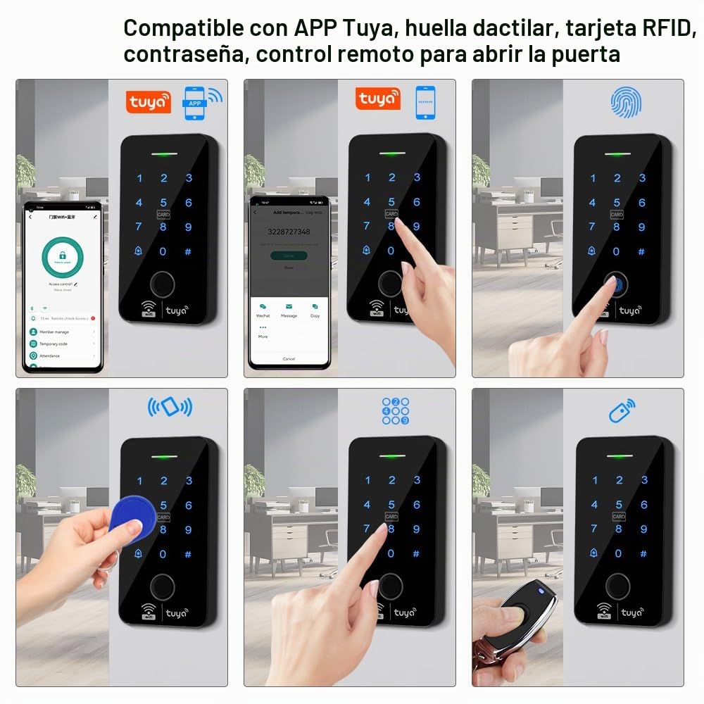 WiFi TUYA - Kit de sistema de control de acceso de seguridad, teclado táctil RFID impermeable, cerradura de puerta, controlador inteligente de control de acceso de huellas dactilares, 280 kg