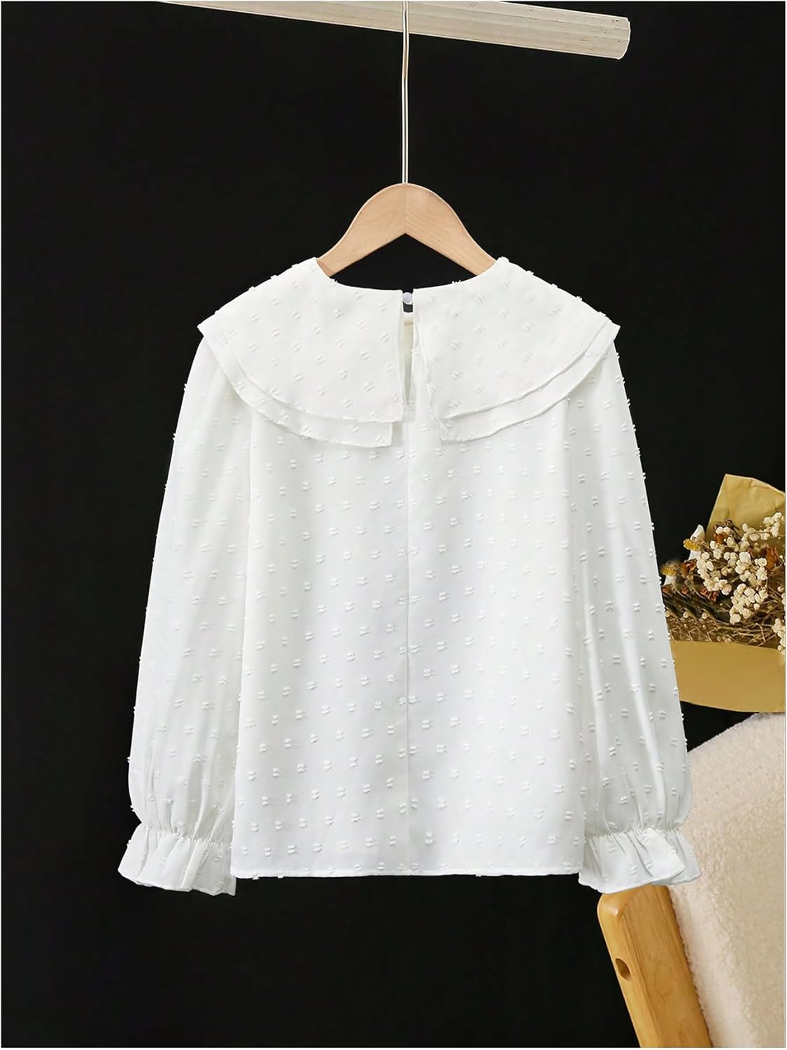 SweatyRocks Girl's Ruffle Long Sleeve Collar Spring Top Swiss Dots Bow Blouse Shirts - Image 2