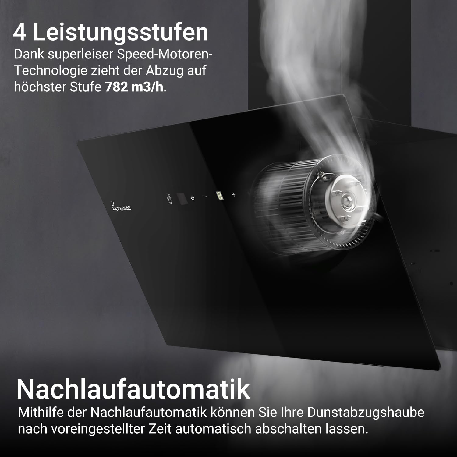 KKT KOLBE Dunstabzugshaube 60cm Umluft Abluft 782cbm/h Wandhaube Kopffrei Schwarz Glas Gestensteuerung SensorTouch LED-Beleuchtung TRIO6025S