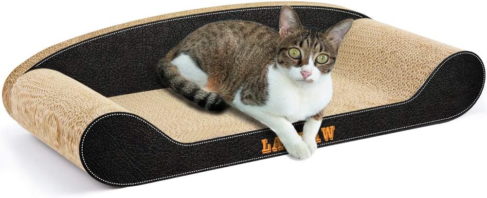 LAMBAW Cat Scratcher Cardboard -23.62 Inch Large Corrugated Cat Scratcher Couch,Scratching Pad or Lounge - Black